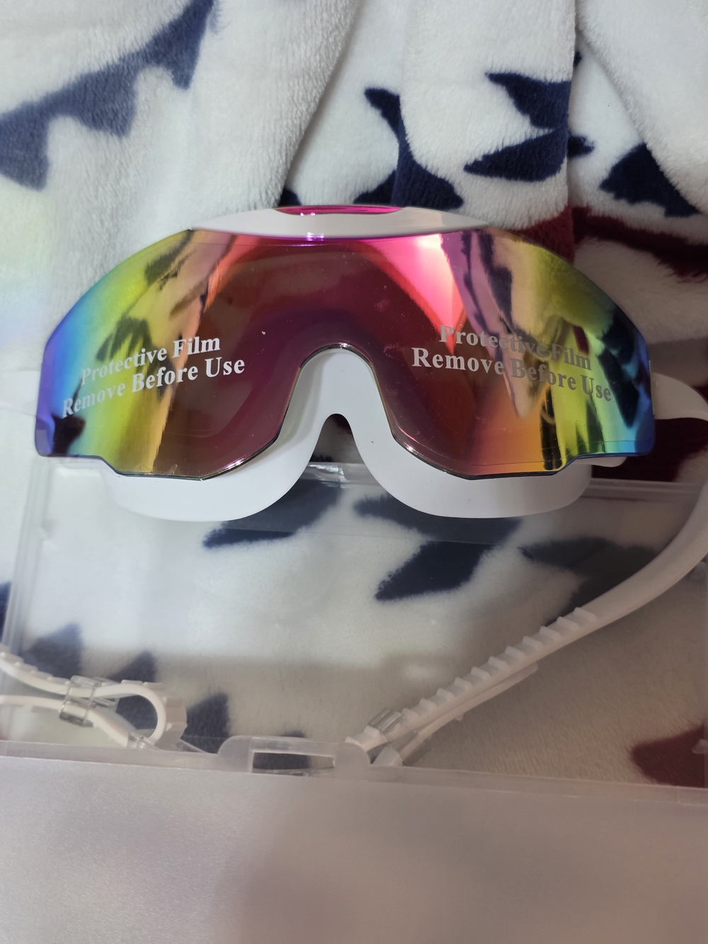 White Professional Swimming Goggles with Rainbow Mirrored Lens